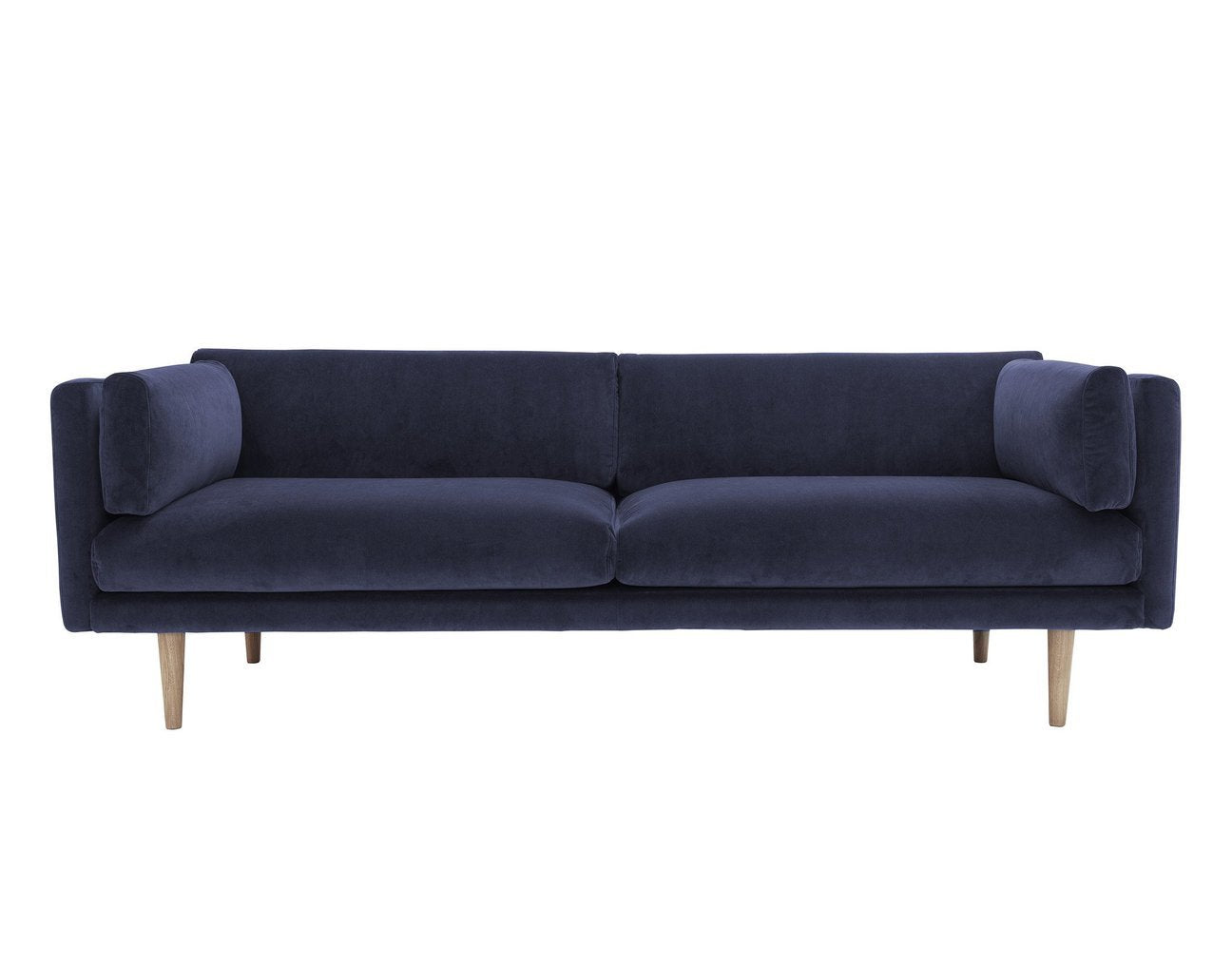 Sofa i mørke blå velour med træben 